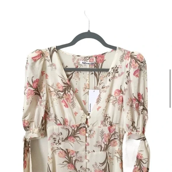 NWT Reformation Bryar Crepe Floral Button Front Midi Dress - Picture 5 of 7